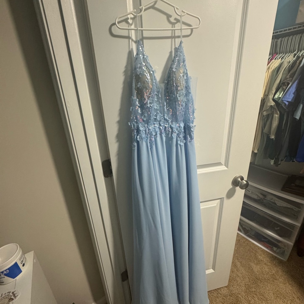 Blue floral prom dress